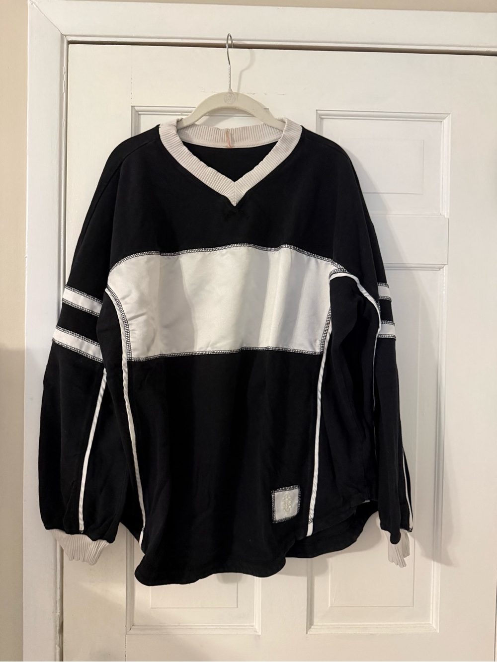 FP Movement by Free People Black and White V-Neck Colorblock Sweatshirt